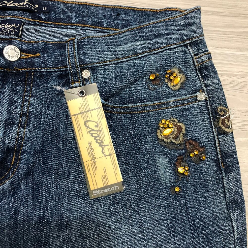 Clash Jeans USA Co Embroidered Faux Rhinestone Bootcut Blue Womens Jr Size 13 - Picture 5 of 15